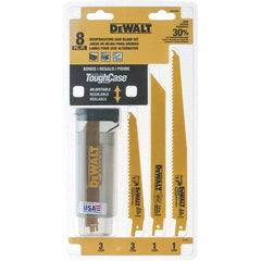 DeWALT - 8 Pieces, 6" to 9" Long x 0.04" to 0.06" Thickness, Bi-Metal Reciprocating Saw Blade Set - Straight Profile, 6 to 18 Teeth, Toothed Edge - Makers Industrial Supply