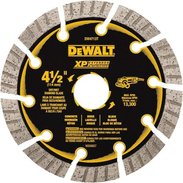 DeWALT - 4-1/2" Diam, 5/8" Arbor Hole Diam, 10 Tooth Wet & Dry Cut Saw Blade - Diamond Matrix, Fast Cutting Action, Standard Round Arbor - Makers Industrial Supply