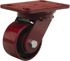 Hamilton - 4" Diam x 2" Wide x 5-5/8" OAH Top Plate Mount Swivel Caster - Cast Iron, 1,000 Lb Capacity, Sealed Precision Ball Bearing, 4-1/2 x 6-1/2" Plate - Makers Industrial Supply