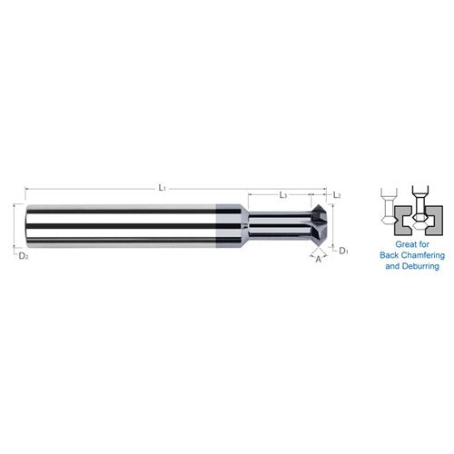 Double Angle Shank Cutters - 0.5000″ (1/2″) Cutter Diameter × 0.1090″ (7/64″) Width × 0.5000″ (1/2″) Neck Length Carbide Double Angle Shank Cutter, 6 Flutes, AlTiN Coated - Exact Industrial Supply