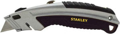 Stanley - Retractable Utility Knife - 2-7/16" Blade, Silver & Black Cast Metal Handle, 3 Blades Included - Makers Industrial Supply