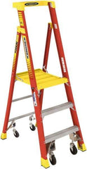 Werner - 2 Steps, 5' High, Type IA Rating, Fiberglass Step Ladder - 300 Lb Capacity, 26-3/8" Base Width - Makers Industrial Supply