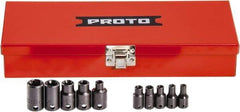 Proto - 10 Piece 1/4" & 3/8" Drive Black Finish Impact Socket Set - 6, 12 Points, 1/4" to 16" (E4 to E16) Range, Torx Measurement Standard - Makers Industrial Supply