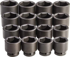 Proto - 16 Piece 1" Drive Full Polish Finish Impact Socket Set - 6 Points, 2-1/16" to 3" Range, Inch Measurement Standard - Makers Industrial Supply