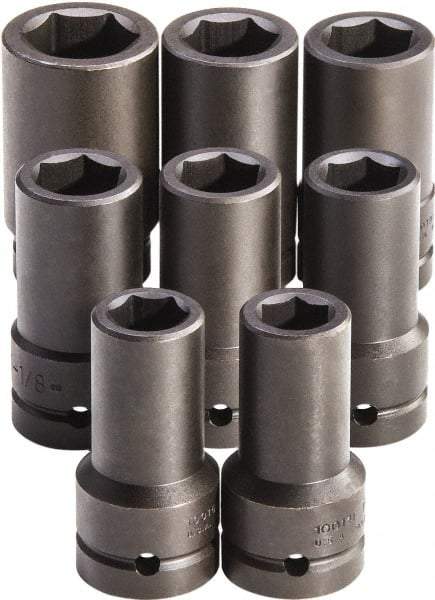 Proto - 8 Piece 1" Drive Full Polish Finish Deep Well Impact Socket Set - 6 Points, 7/8" to 1-1/2" Range, Inch Measurement Standard - Makers Industrial Supply