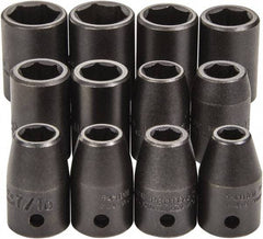 Proto - 12 Piece 1/2" Drive Full Polish Finish Impact Socket Set - 6 Points, 3/4" to 3/4" (8mm to 19mm) Range, Inch/Metric Measurement Standard - Makers Industrial Supply