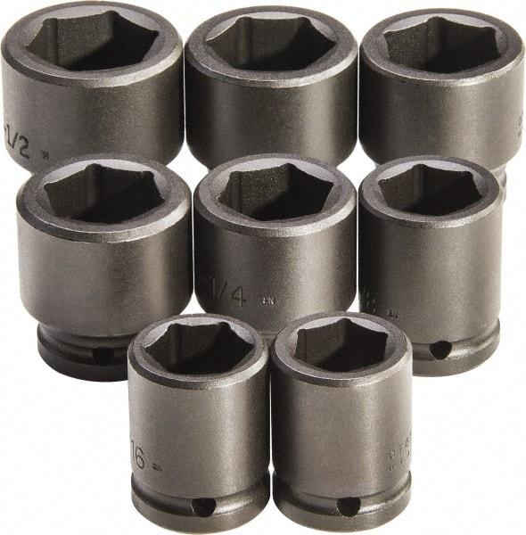 Proto - 8 Piece 3/4" Drive Standard Deep Impact Socket Set - 6 Points, 1 to 1-1/2", Inch Measurement Standard - Makers Industrial Supply