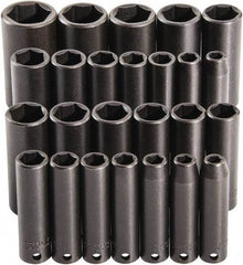 Proto - 25 Piece 3/8" Drive Deep Impact Socket Set - 6 Points, 15/16 to 1", 7 to 19mm, Inch/Metric Measurement Standard - Makers Industrial Supply