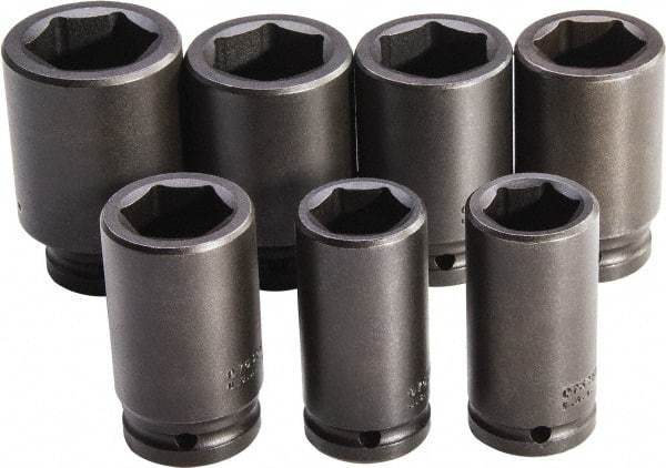 Proto - 7 Piece 3/4" Drive Full Polish Finish Deep Well Impact Socket Set - 6 Points, 26mm to 38mm Range, Metric Measurement Standard - Makers Industrial Supply