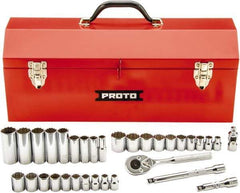 Proto - 34 Piece 3/8" Drive Chrome Finish Deep Well Socket Set - 12 Points, 5/16" (8mm to 19mm) Range, Inch/Metric Measurement Standard - Makers Industrial Supply