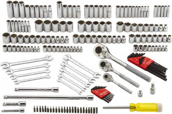 Proto - 184 Piece 1/4, 3/8 & 1/2" Drive Standard Deep Socket Set - 6 & 12 Points, 1/4 to 1", 4.5 to 22mm, Inch/Metric Measurement Standard - Makers Industrial Supply