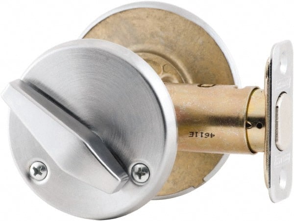 Schlage - 1-3/8 to 1-7/8" Door Thickness, Satin Chrome Finish, Occupancy Indicator Deadbolt - - Exact Industrial Supply