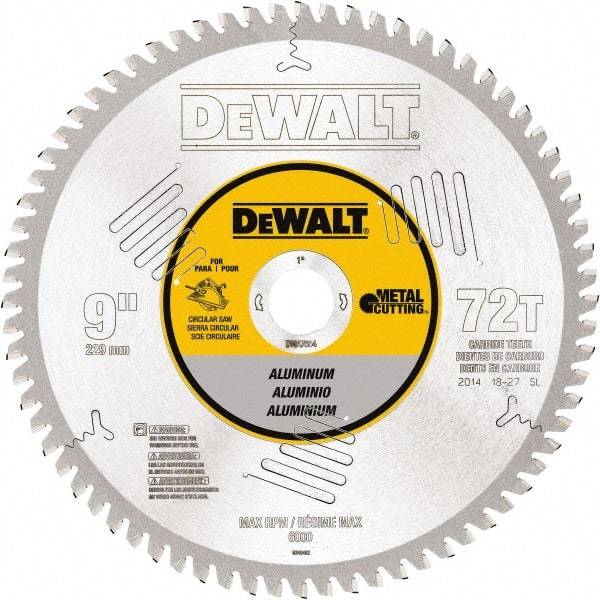 DeWALT - 9" Diam, 1" Arbor Hole Diam, 72 Tooth Wet & Dry Cut Saw Blade - Steel, Crosscutting Action, Standard Round Arbor - Makers Industrial Supply