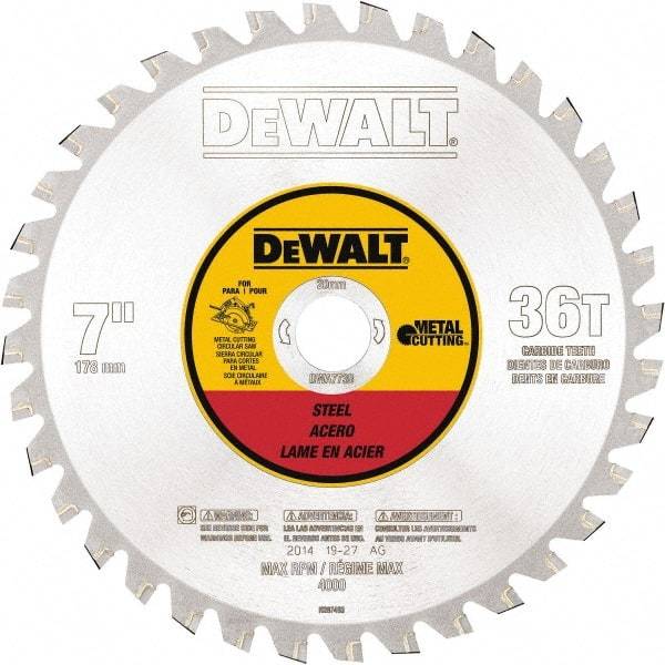 DeWALT - 7" Diam, 25/32" Arbor Hole Diam, 36 Tooth Wet & Dry Cut Saw Blade - Steel, Crosscutting Action, Standard Round Arbor - Makers Industrial Supply