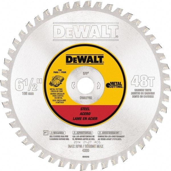 DeWALT - 6-1/2" Diam, 5/8" Arbor Hole Diam, 48 Tooth Wet & Dry Cut Saw Blade - Steel, Crosscutting Action, Standard Round Arbor - Makers Industrial Supply