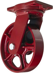 Hamilton - 10" Diam x 2-1/2" Wide x 12-1/2" OAH Top Plate Mount Swivel Caster - Cast Iron, 2,500 Lb Capacity, Straight Roller Bearing, 6-1/8 x 7-1/2" Plate - Makers Industrial Supply