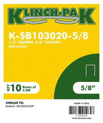 Klinch-Pak - 5/8" Long x 1/2" Wide, 0 Gauge Narrow Crown Construction Staple - Steel, Galvanized Finish, Chisel Point - Makers Industrial Supply