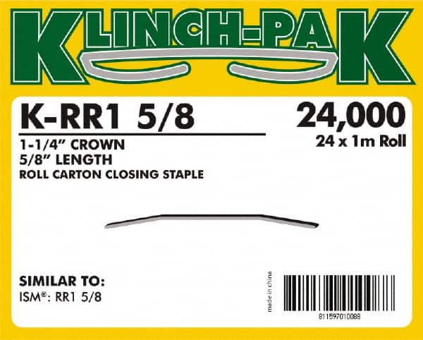 Klinch-Pak - 5/8" Long x 1-1/4" Wide, 0 Gauge Wide Crown Construction Staple - Steel, Copper Finish, Chisel Point - Makers Industrial Supply