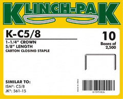 Klinch-Pak - 5/8" Long x 1-1/4" Wide, 0 Gauge Wide Crown Construction Staple - Steel, Copper Finish, Chisel Point - Makers Industrial Supply