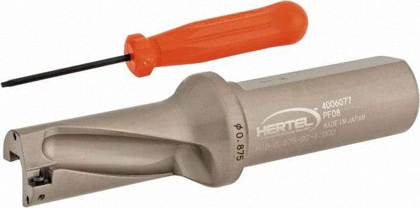 Hertel - 1-3/4" Max Drill Depth, 2xD, 7/8" Diam, Indexable Insert Drill - 2 Inserts, 1" Shank Diam, Straight Shank - Makers Industrial Supply