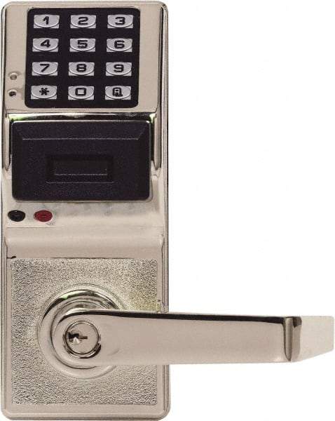 Alarm Lock - Combination Entry Lever Lockset with Key Override - 2-3/4" Back Set, Steel, Brushed Chrome Finish - Makers Industrial Supply