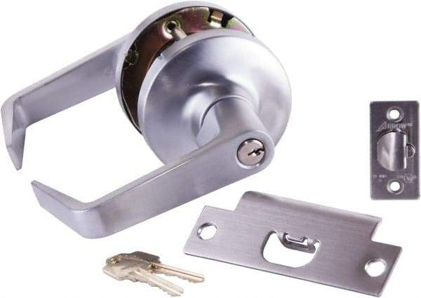 Arrow Lock - Storeroom Lever Lockset - 2-3/4" Back Set, Steel, Brushed Chrome Finish - Makers Industrial Supply