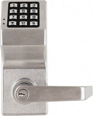 Alarm Lock - Combination Entry Lever Lockset with Key Override - 2-3/4" Back Set, Steel, Brushed Chrome Finish - Makers Industrial Supply