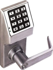 Alarm Lock - Combination Entry Lever Lockset with Key Override - 2-3/4" Back Set, Steel, Brushed Chrome Finish - Makers Industrial Supply