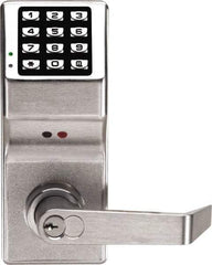 Alarm Lock - Combination Entry Lever Lockset with Key Override - 2-3/4" Back Set, 6 or 7 Pin Length Best & Compatible Cylinder (Core Not Included), Steel, Brushed Chrome Finish - Makers Industrial Supply