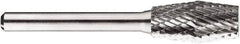 SGS Pro - 1/2" Cut Diam, 1/4" Shank Diam, Inverted Cone Head Double Cut Burr - Carbide, Flat End, 1" LOC, 1" OAL - Makers Industrial Supply