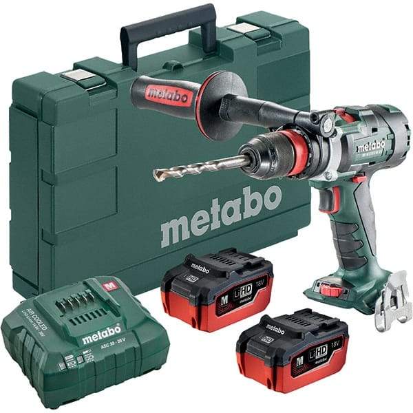 Metabo - 18 Volt 1/2" Chuck Pistol Grip Handle Cordless Drill - 0-500 & 0-2050 & 3800 RPM, Keyless Chuck, Reversible, 2 Lithium-Ion Batteries Included - Makers Industrial Supply