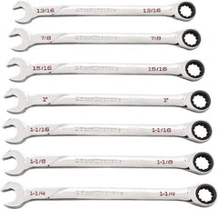 GearWrench - 7 Piece, 13/16" to 1-1/4", Ratcheting Combination Wrench Set - Inch Measurement Standard, Chrome Finish - Makers Industrial Supply