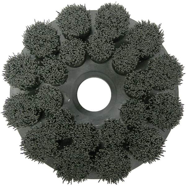 Weiler - 6" 120 Grit Ceramic Crimped Disc Brush - Fine Grade, Drive Arbor Connector, 1-1/2" Trim Length, 1-1/4" Arbor Hole - Makers Industrial Supply