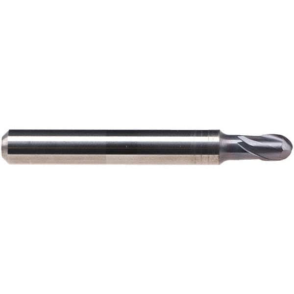 Emuge - 1/32" Diam, 1/16" LOC, 2 Flute Solid Carbide Ball End Mill - TiAlN Finish, Single End, 2" OAL, 1/4" Shank Diam, Ball Flute - Makers Industrial Supply