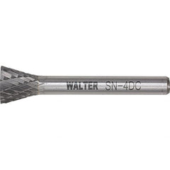 WALTER Surface Technologies - 1/4" Cut Diam, 1/4" Shank Diam, Inverted Cone Head Double Cut Burr - Tungsten Carbide, 3/4" LOC, 4-3/4" OAL - Makers Industrial Supply