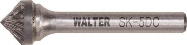 WALTER Surface Technologies - 1/2" Cut Diam, 1/4" Shank Diam, Cone Head Double Cut Burr - Tungsten Carbide, 1/4" LOC, 4-1/4" OAL - Makers Industrial Supply