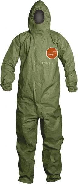 Dupont - Size L Hazmat Chemical Resistant General Purpose Coveralls - Green, Zipper Closure, Elastic Cuffs, Elastic Ankles, Taped Seams - Makers Industrial Supply