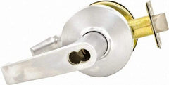 Stanley - Grade 1 Storeroom Lever Lockset for 1-3/4 to 2-1/4" Thick Doors - 2-3/4" Back Set, Small Format I/C Less Cylinder, Zinc Alloy with Brass Trim, Satin Chrome Finish - Makers Industrial Supply