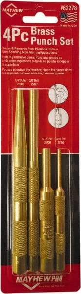 Mayhew - 4 Piece, 3/16 to 3/8", Assorted Brass Punch Kit - Round Shank, Brass, Comes in Carded - Makers Industrial Supply