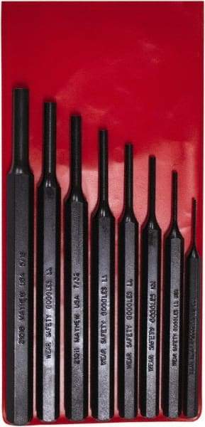 Mayhew - 8 Piece, 1/16 to 5/16", Pro Pin Punch Kit - Round Shank, Steel, Comes in Pouch - Makers Industrial Supply