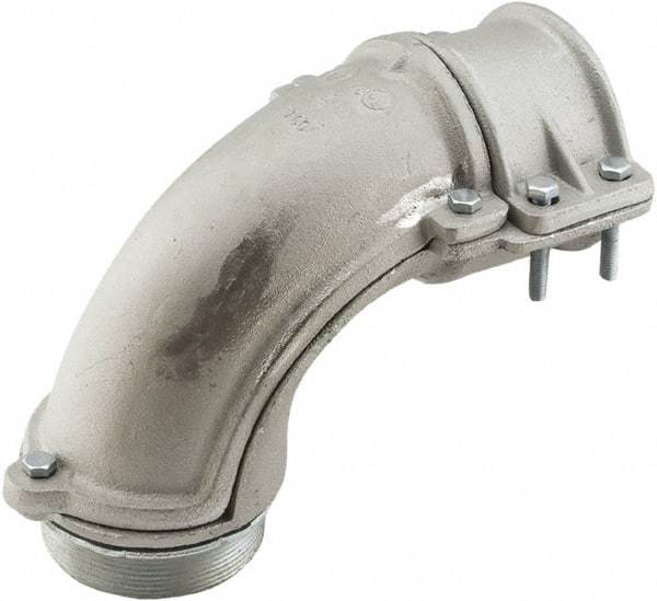 Hubbell-Raco - 4" Trade, Malleable Iron Squeeze Clamp Angled FMC Conduit Connector - Makers Industrial Supply