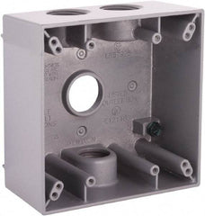 Hubbell-Raco - 2 Gang, (4) 3/4" Knockouts, Aluminum Square Device Box - 4-1/2" Overall Height x 2-1/4" Overall Depth, Weather Resistant - Makers Industrial Supply