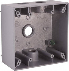 Hubbell-Raco - 2 Gang, (4) 1/2" Knockouts, Aluminum Square Device Box - 4-1/2" Overall Height x 2-1/4" Overall Depth, Weather Resistant - Makers Industrial Supply