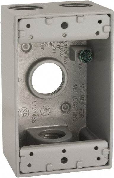 Hubbell-Raco - 1 Gang, (4) 3/4" Knockouts, Aluminum Rectangle Device Box - 4-1/2" Overall Height x 2" Overall Depth, Weather Resistant - Makers Industrial Supply