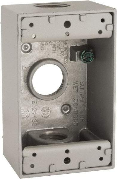 Hubbell-Raco - 1 Gang, (3) 3/4" Knockouts, Aluminum Rectangle Device Box - 4-1/2" Overall Height x 2" Overall Depth, Weather Resistant - Makers Industrial Supply