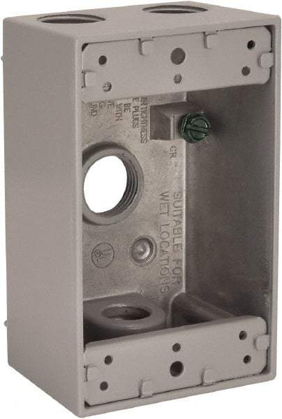 Hubbell-Raco - 1 Gang, (4) 1/2" Knockouts, Aluminum Rectangle Device Box - 4-1/2" Overall Height x 2" Overall Depth, Weather Resistant - Makers Industrial Supply