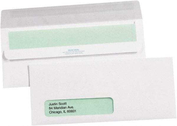 Made in USA - 9-1/2" Long x 4-1/8" Wide Self Seal Plain White Envelope with Window - White - Makers Industrial Supply