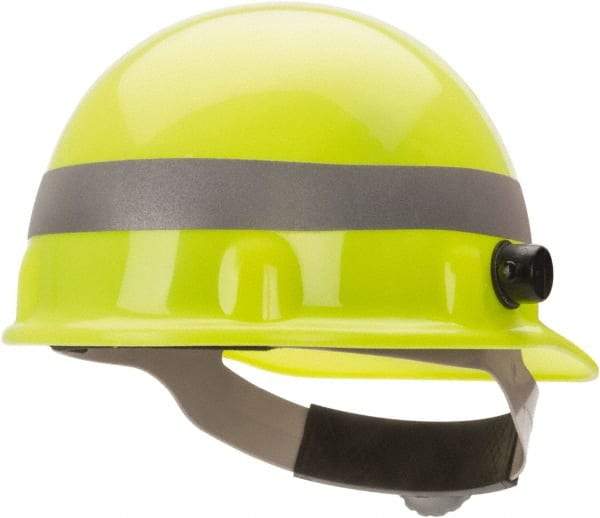 Fibre-Metal - ANSI Type I, Class E Rated, 8-Point, Ratchet Adjustment Hard Hat - One Size Fits Most, Yellow, Standard Brim - Makers Industrial Supply