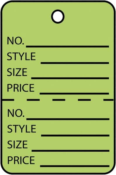 Made in USA - 1-1/4" High x 1-7/8" Long, General Information, English Safety & Facility Retail Tag - Green Cardstock - Makers Industrial Supply