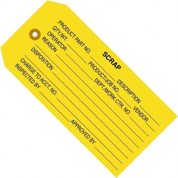 Made in USA - 4-3/4" High x 2-3/8" Long, Scrap, English Safety & Facility Inspection Tag - Yellow Cardstock - Makers Industrial Supply